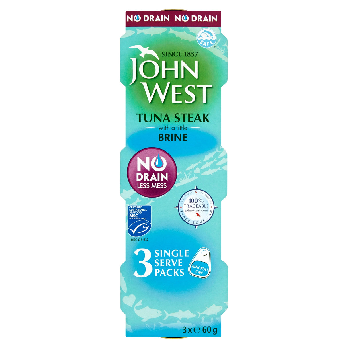 John West No Drain Tuna Steak In Brine 3 x 60 g