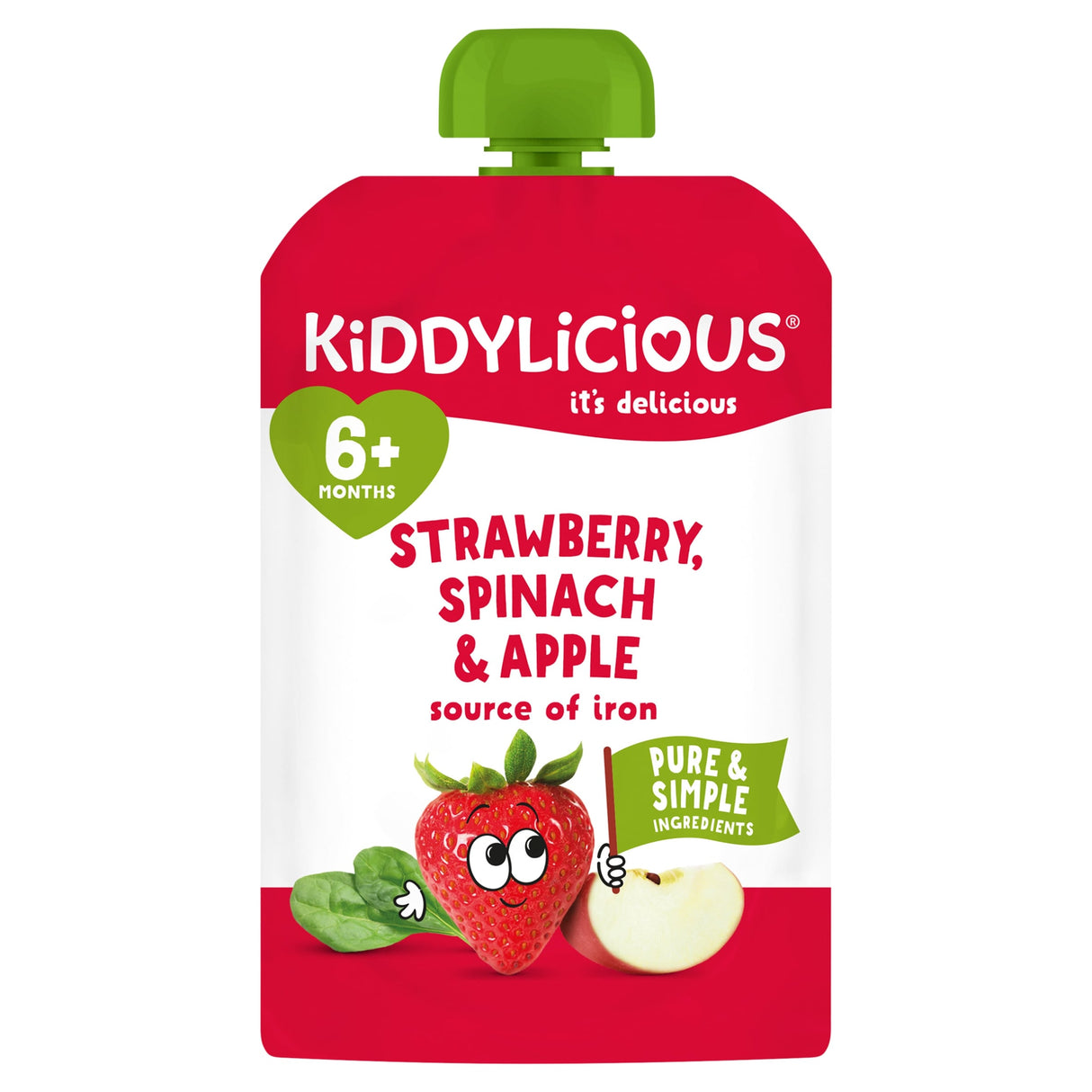Kiddylicious Pouches Strawberry Apple & Spinach 6 Months+ 100 g