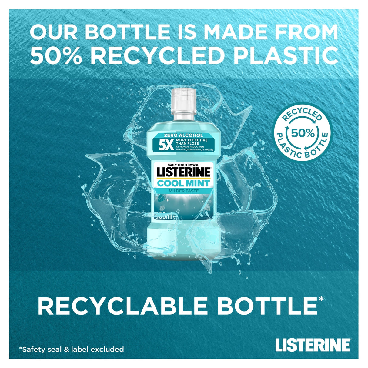 Listerine Zero Alcohol Cool Mint Milder Taste Mouthwash 500 ml