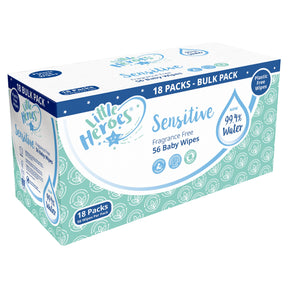 Little Heroes Sensitive Fragrance Free 99.4% Water Baby Wipes 18 x 56 Pack