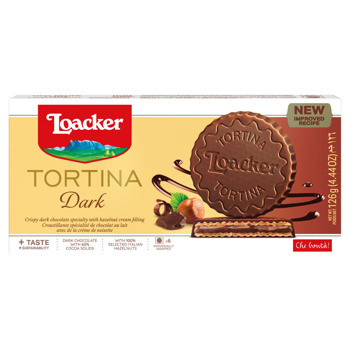 Loacker Tortina Dark Chocolate & Hazelnut Cream Wafer Rounds 6 x 21 g