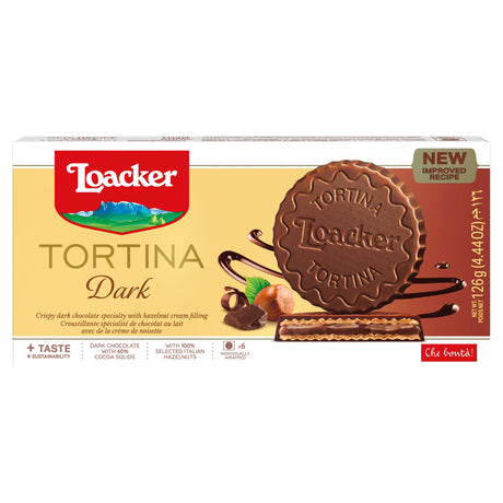 Loacker Tortina Dark Chocolate & Hazelnut Cream Wafer Rounds 6 x 21 g