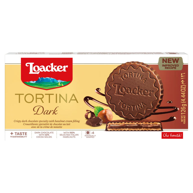 Loacker Tortina Dark Chocolate & Hazelnut Cream Wafer Rounds 6 x 21 g