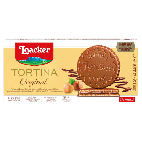 Loacker Tortina Original Milk Chocolate & Hazelnut Cream Wafer Rounds 6 x 21 g