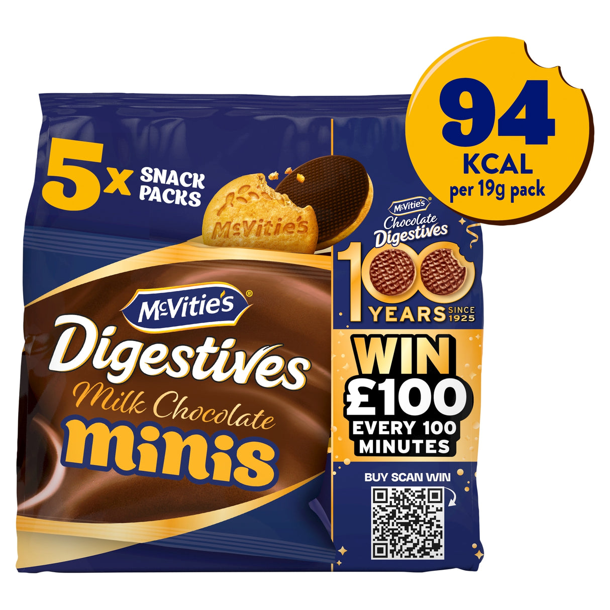 McVitie's Digestives Milk Chocolate Mini Biscuits Snack Multi-Pack 5 x 19 g