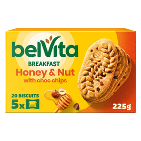 Belvita Breakfast Honey & Nut With Chocolate Chip Cereal Biscuit Snack Bars Pack 5 x 45 g