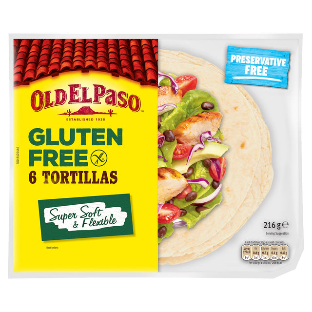 Old El Paso 6 Regular Gluten Free Tortilla Wraps 216 g