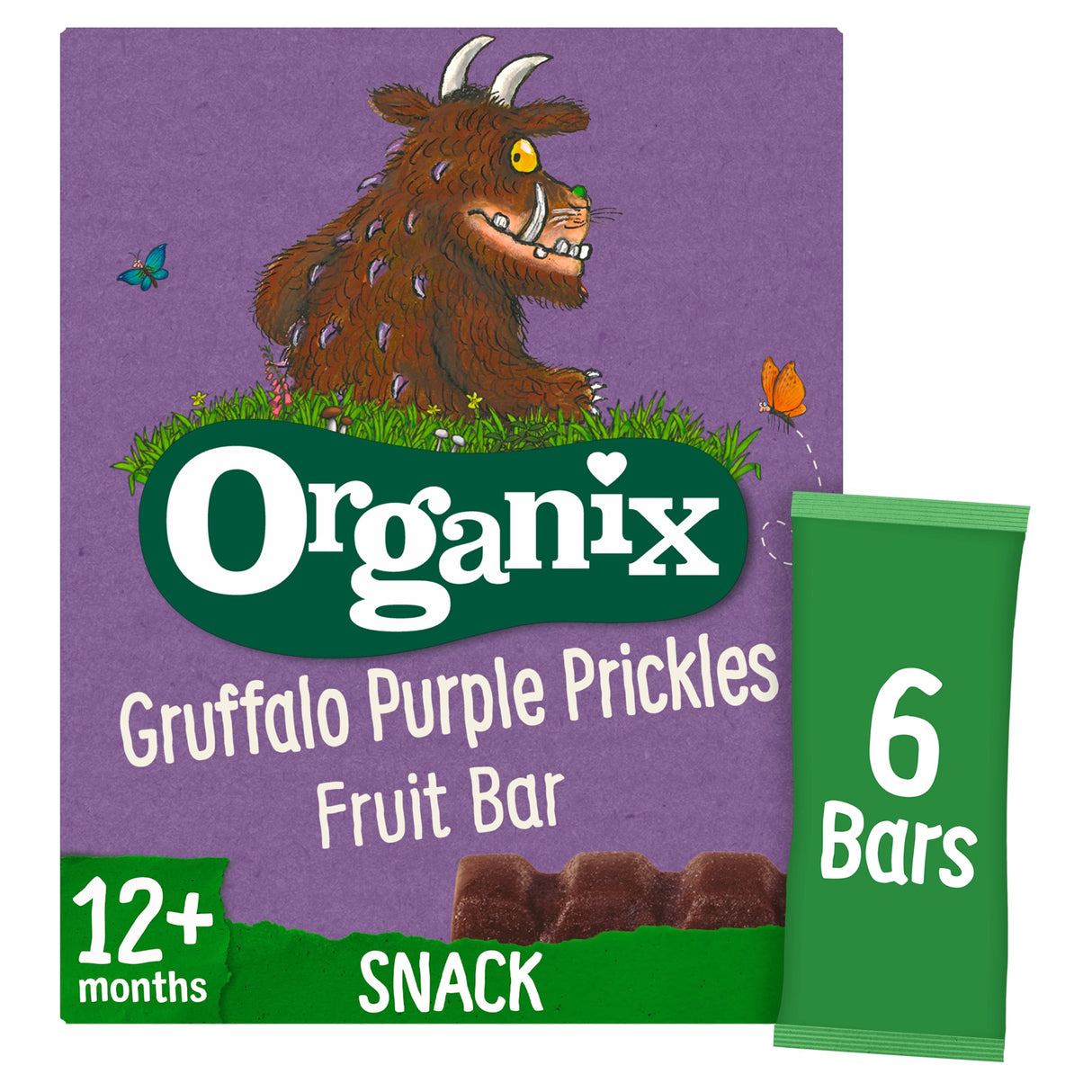 Organix Gruffalo Purple Prickles Blackcurrant & Date Organic Fruit Bars Toddler Snack Multi-Pack 6 x 17 g