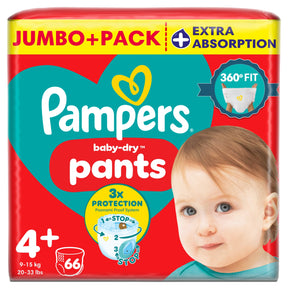 Pampers Baby-Dry Nappy Pants Size 4+ Jumbo+ Pack 66 Pack