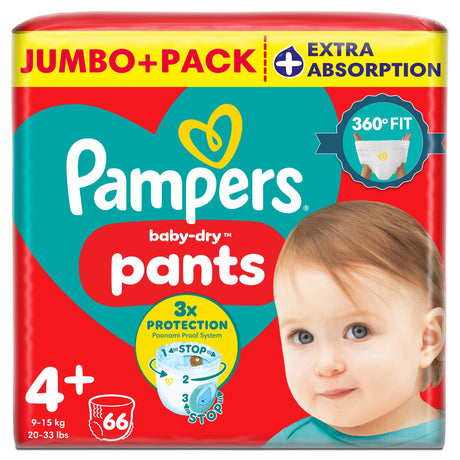 Pampers Baby-Dry Nappy Pants Size 4+ Jumbo+ Pack 66 Pack