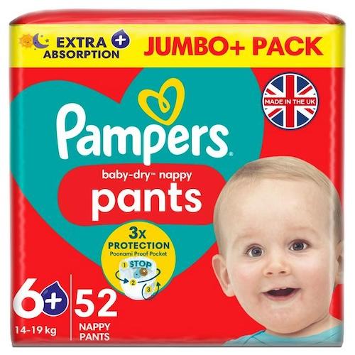 Pampers Baby-Dry Nappy Pants Size 6+ Jumbo+ 52 Pack