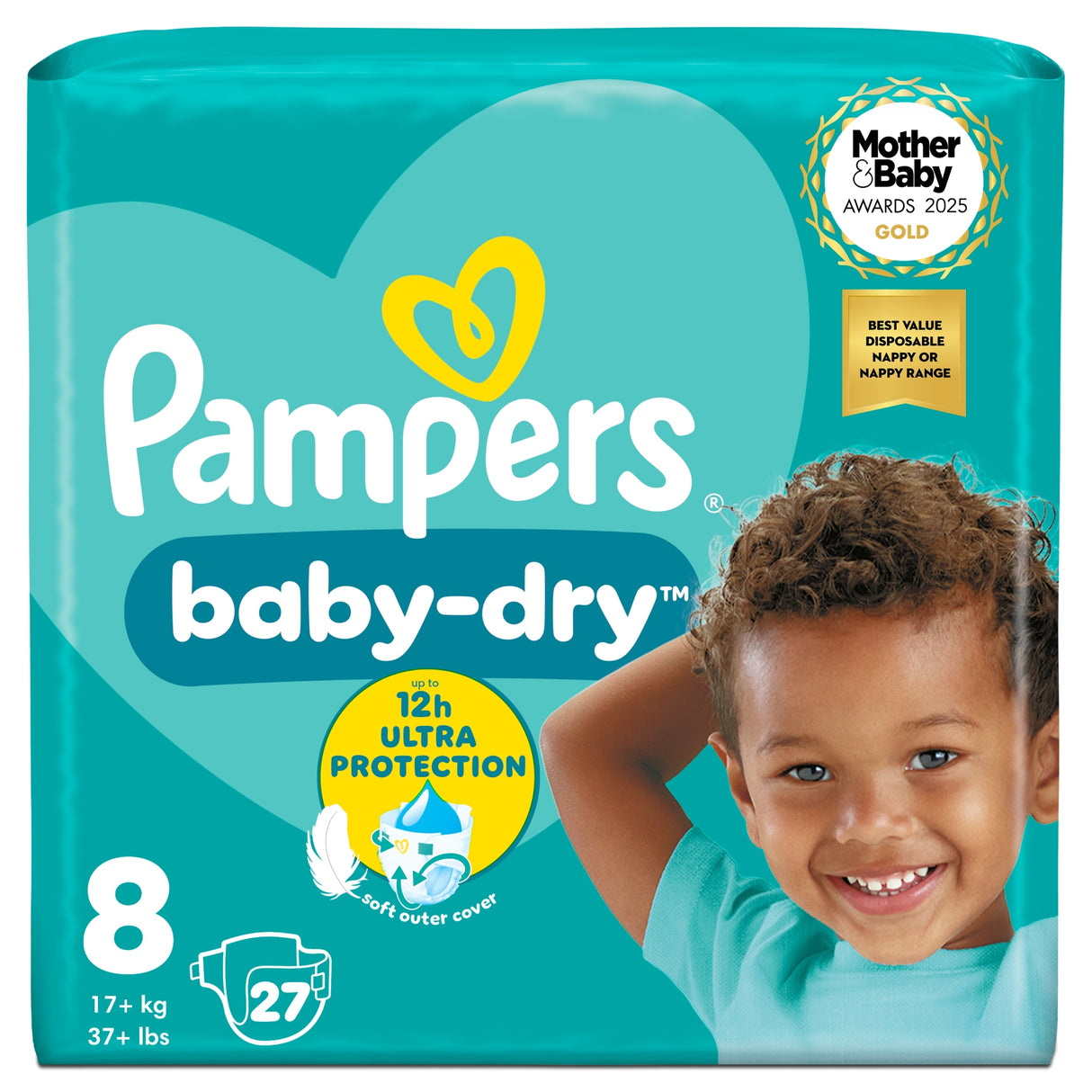 Pampers Baby-Dry Size 8 Nappies Essential Pack 27 Pack