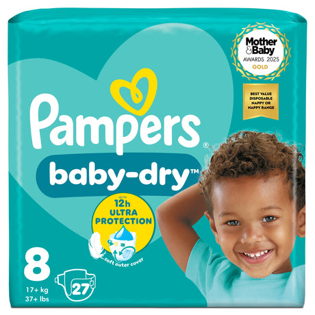 Pampers Baby-Dry Size 8 Nappies Essential Pack 27 Pack