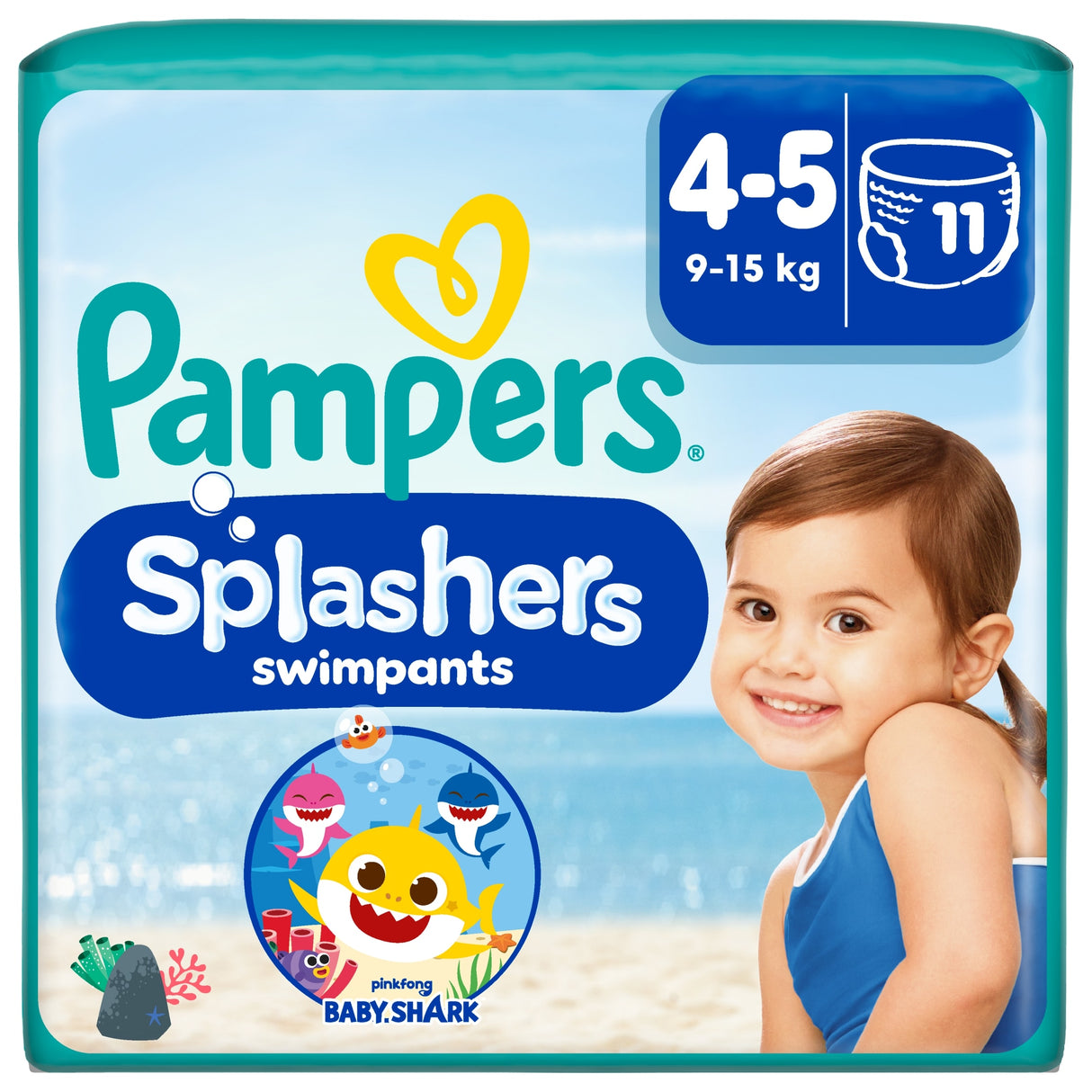 Pampers Splasher Baby Shark Size 4-5 Swim Nappies 11 Pack