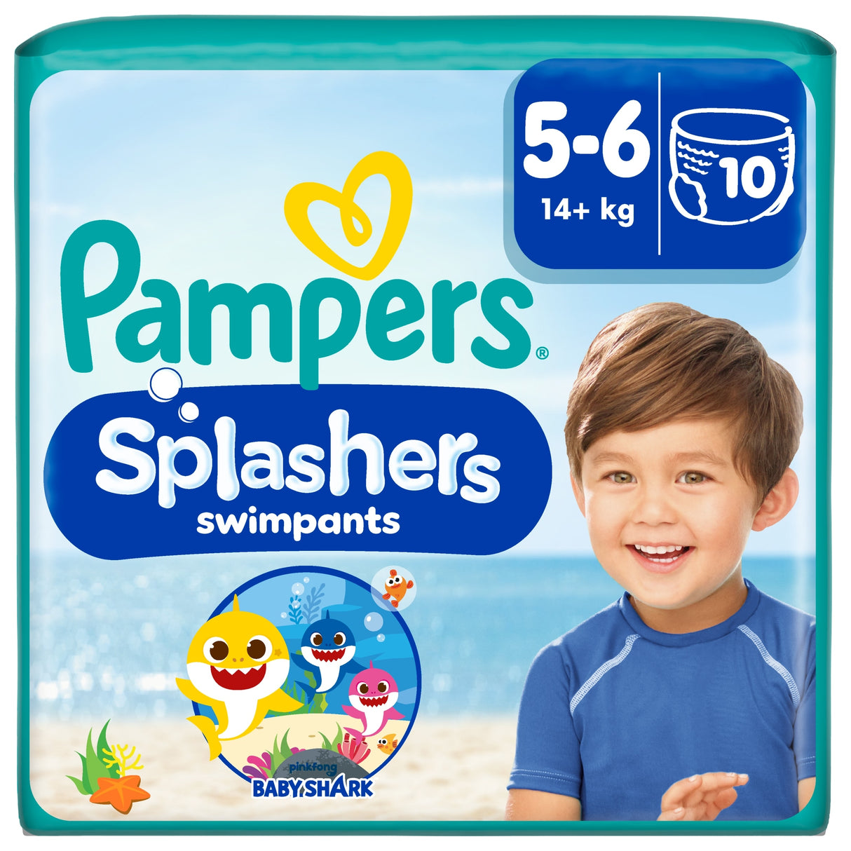 Pampers Splasher Baby Shark Size 5-6 Swim Nappies 10 Pack