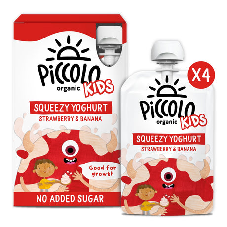 Piccolo Organic Kids Squeezy Yoghurt Strawberry & Banana 4 x 100 g