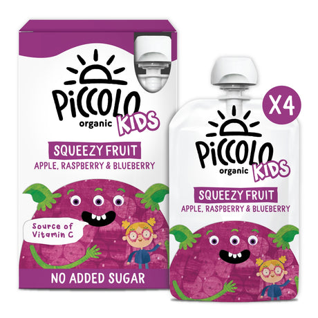 Piccolo Organic Squeezy Fruit Apple Raspberry & Blueberry 4 x 90 g