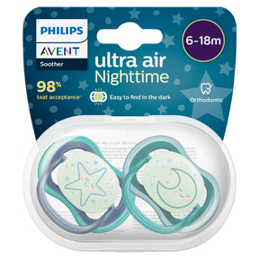Philips Avent Ultra Air Nighttime Soother 6-18 Months x2