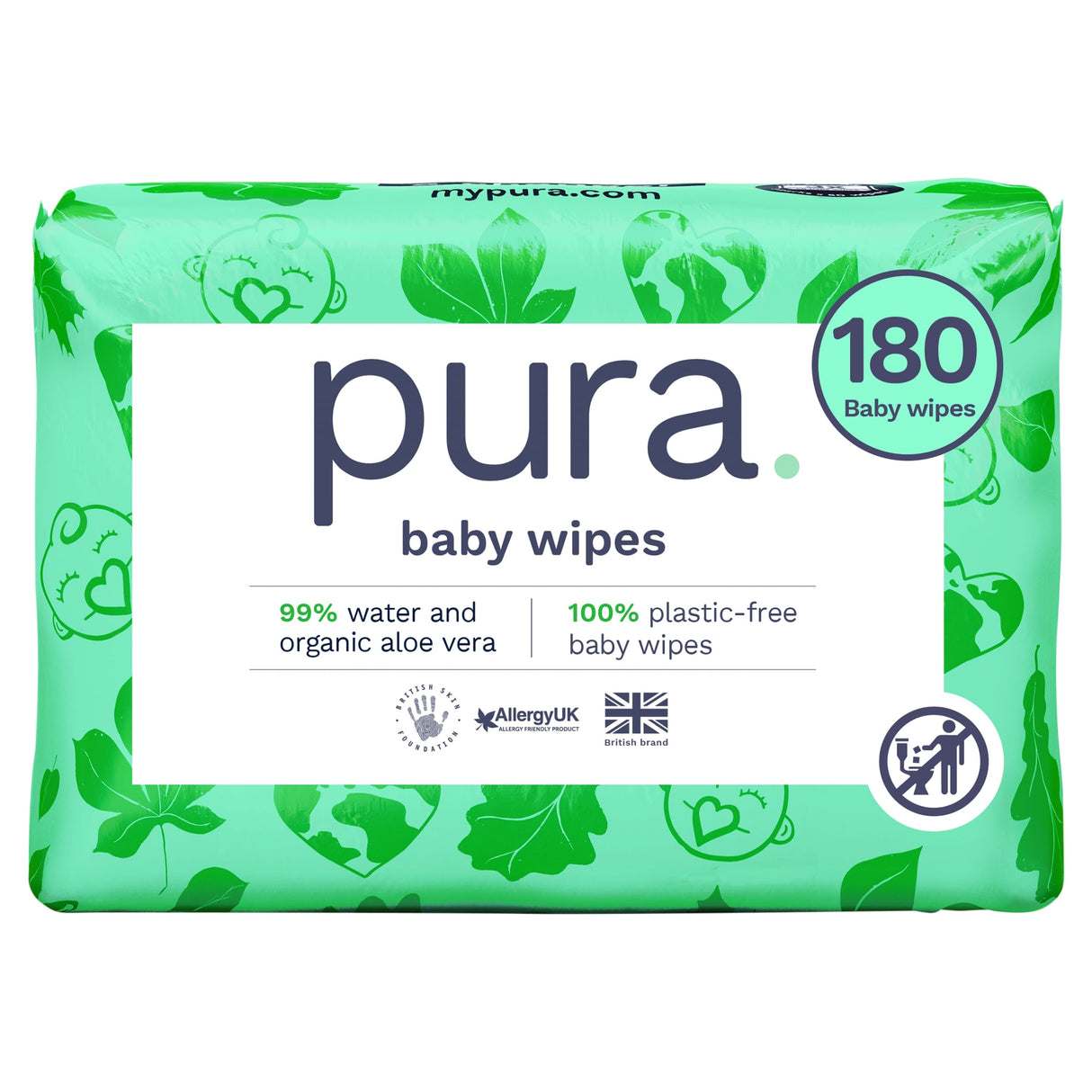 Pura Plastic Free Baby Wipes 3 x 60 Pack