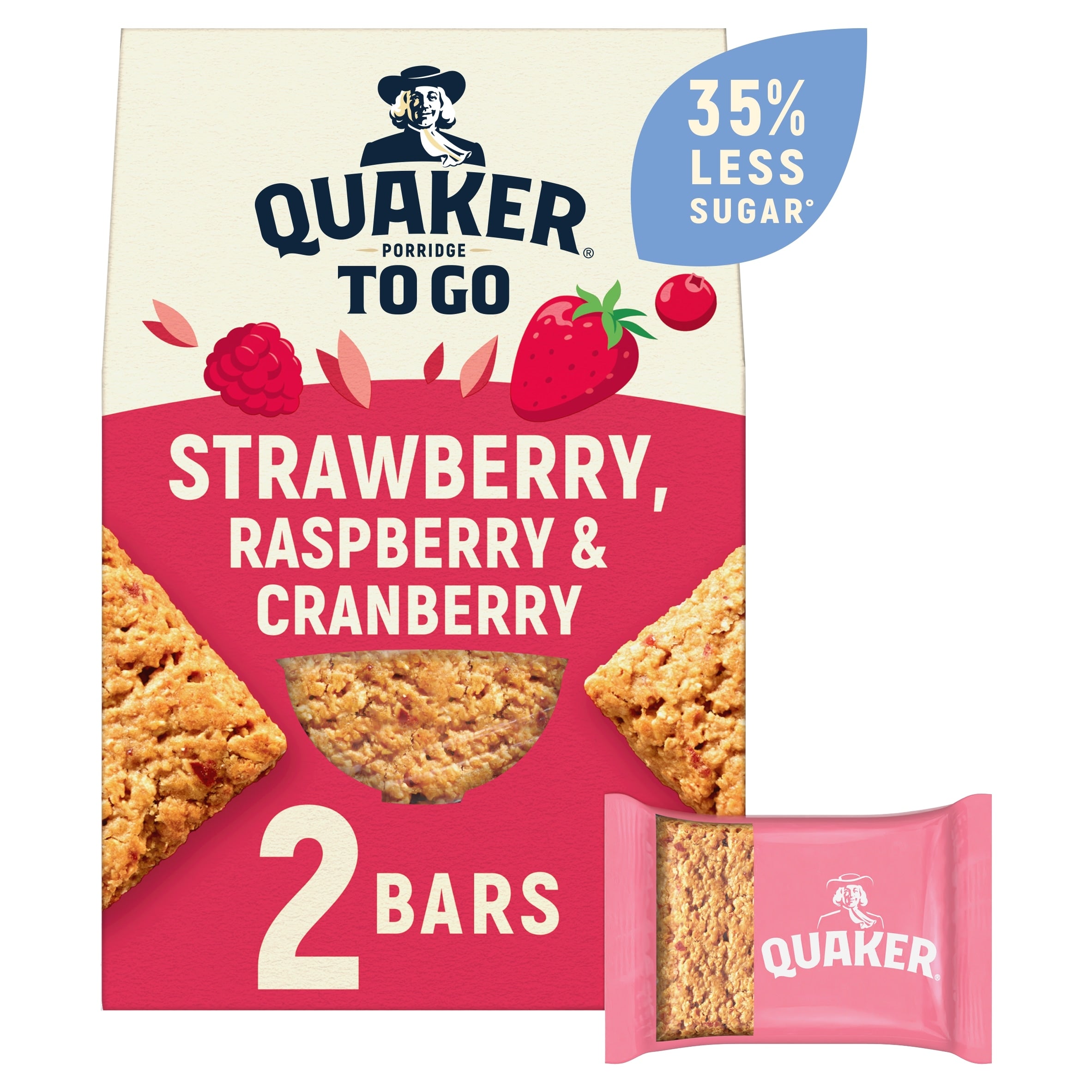 Buy Quaker Porridge To Go Strawberry Raspberry & Cranberry Bars 2 x 55 ...