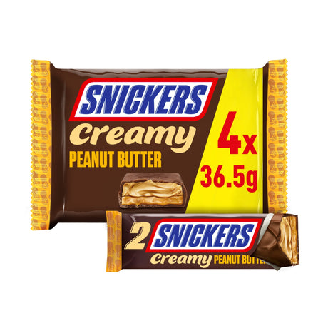 Snickers Creamy Peanut Butter & Milk Chocolate Duo Bars 4 x 36.5 g