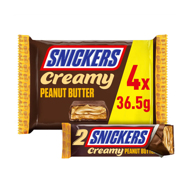 Snickers Creamy Peanut Butter & Milk Chocolate Duo Bars 4 x 36.5 g