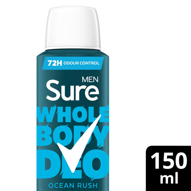 Sure Men Ocean Rush Whole Body Deodorant Spray 72 Hour Odour Control 150 ml