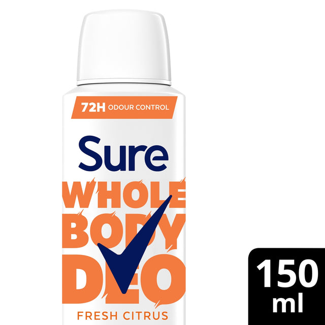 Sure Women Fresh Citrus Whole Body Deodorant Spray 72 Hour Odour Control 150 ml