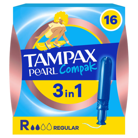 Tampax Pearl Compak Regular Tampons With Applicator 16 Pack