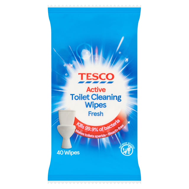 Tesco 40 Active Toilet Cleaning Wipes Fresh