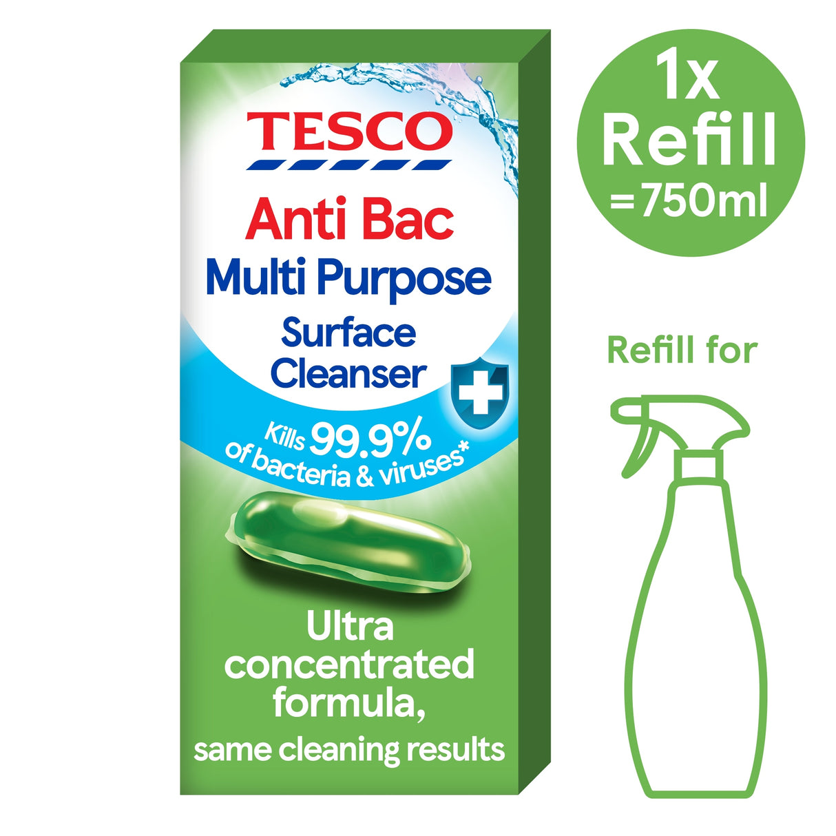 Tesco Anti-Bacterial Multi Purpose Surface Cleanser Refill Apple 9 ml