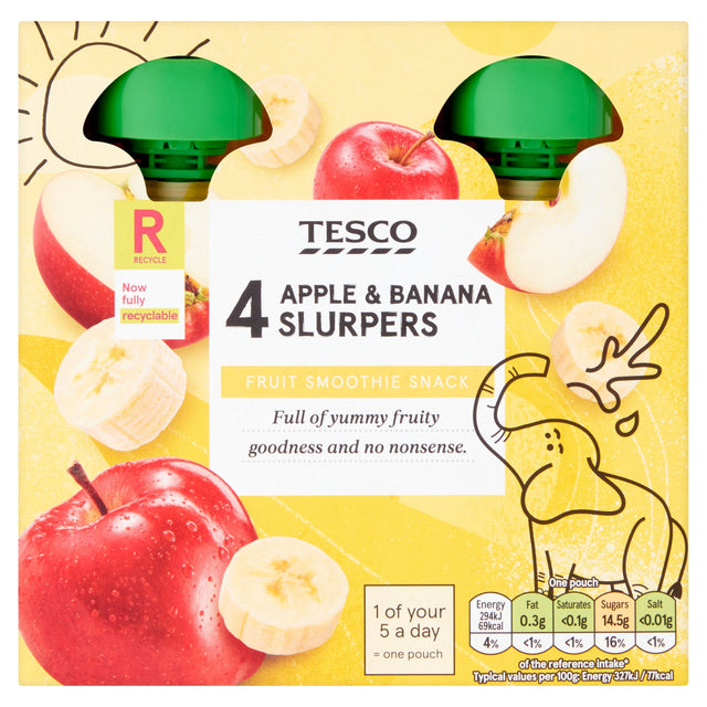 Tesco Apple & Banana Fruit Slurpers 4 x 90 g