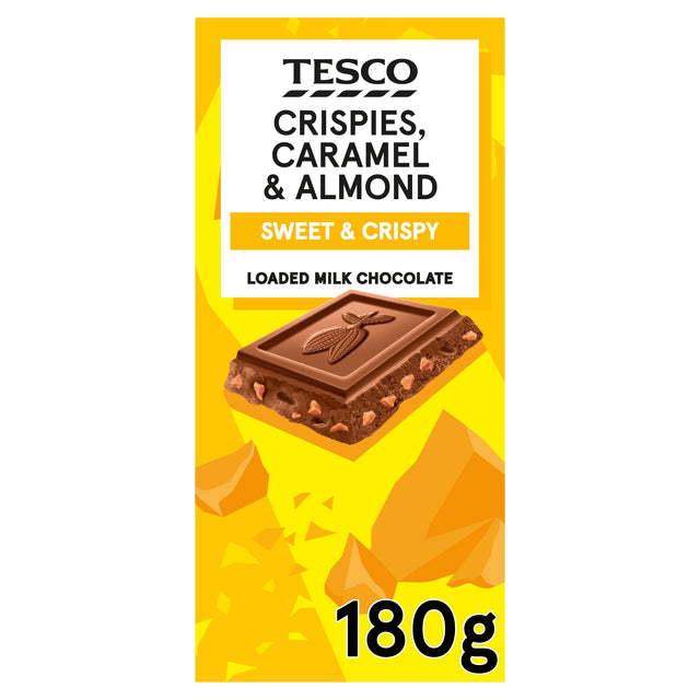 Tesco Crispies Caramel & Almond Loaded Milk Chocolate 180 g