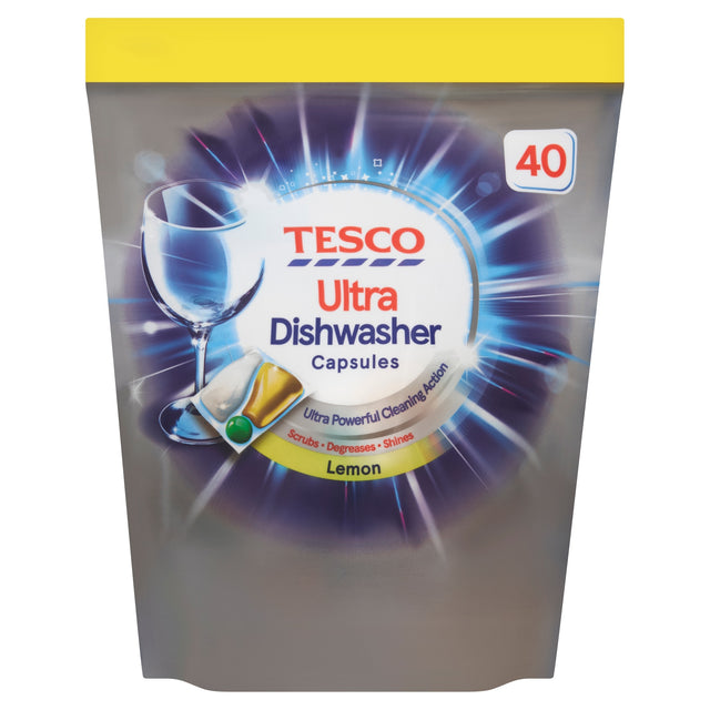 Tesco Ultra Dish Washer Capsules Lemon 40 Pack 500 g