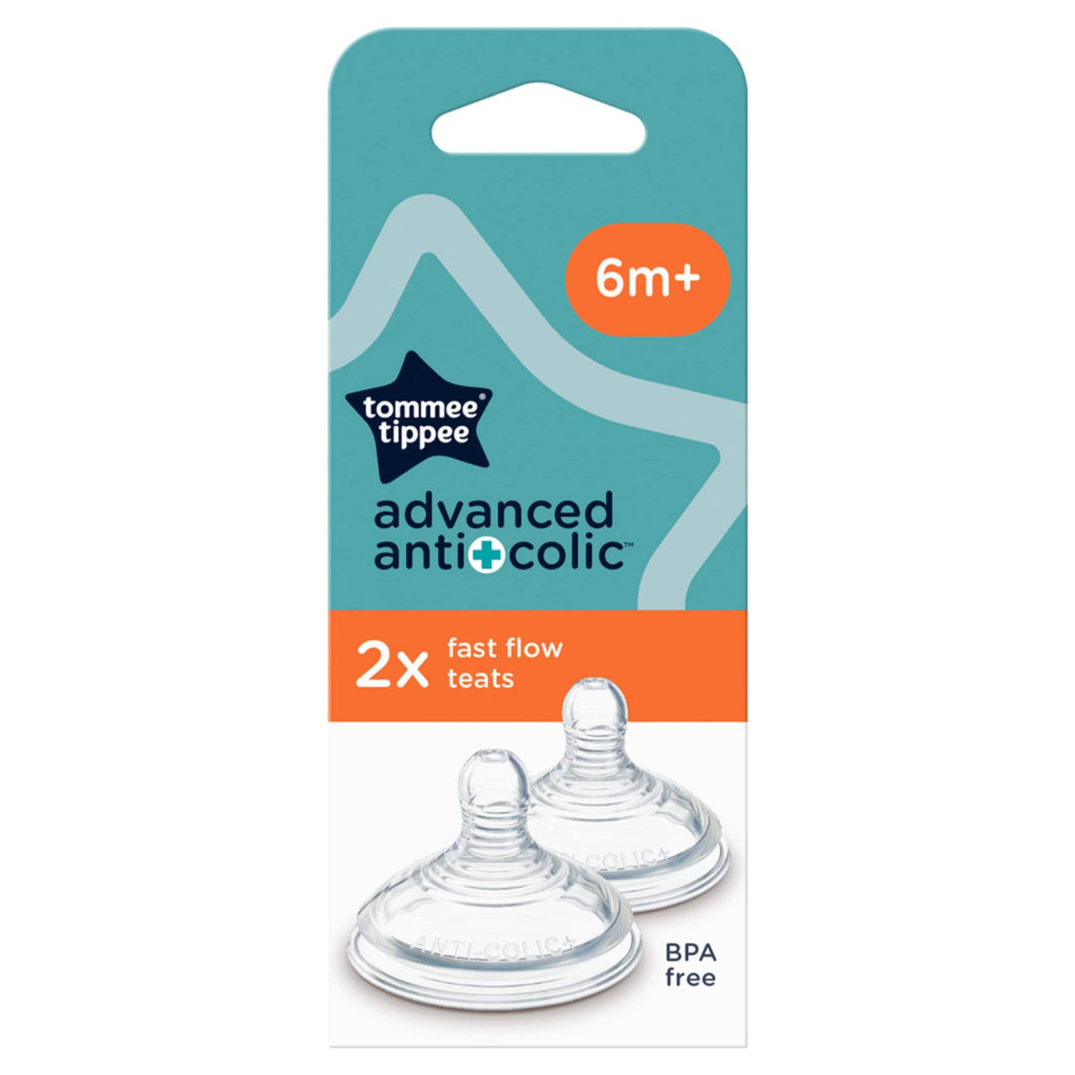 Tommee Tippee Advanced Anti-Colic Fast Flow Teats 6 Months+ x2