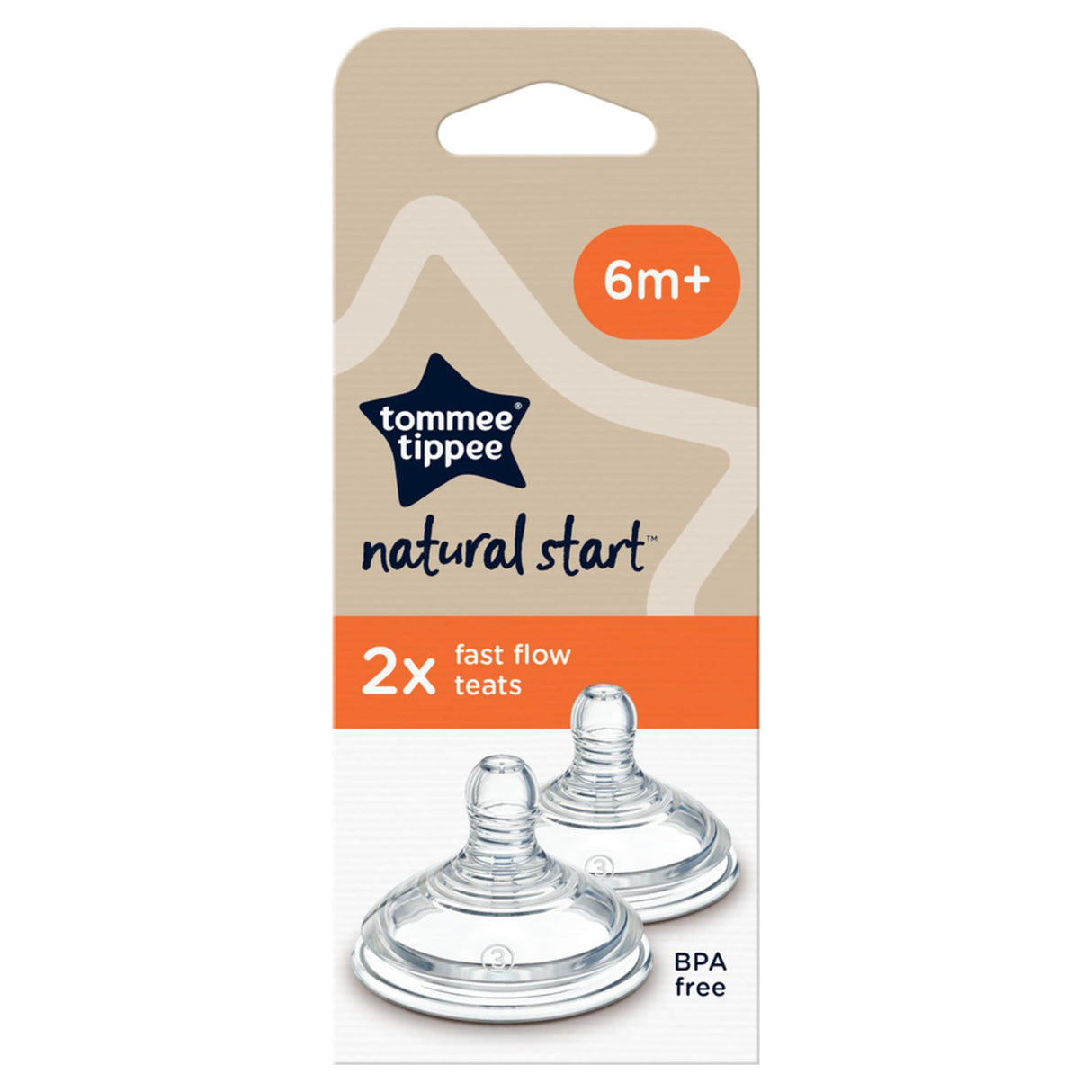 Tommee Tippee Natural Start Baby Bottle Teats Fast Flow 6 Months+ x2