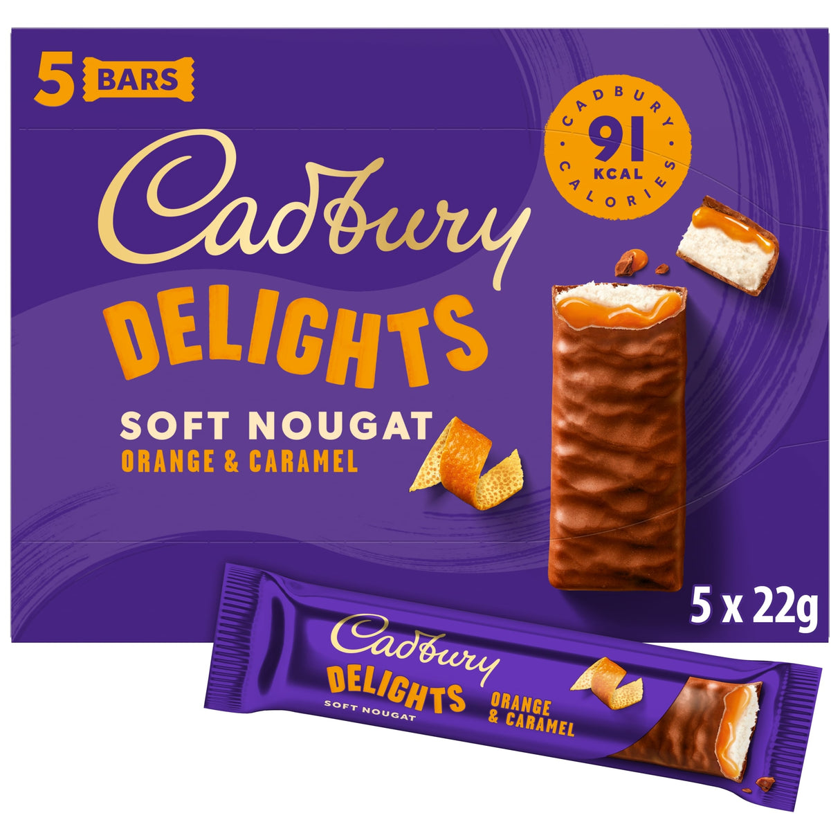 Cadbury Delights Orange Caramel Chocolate Nougat Bar 5 Pack 110 g