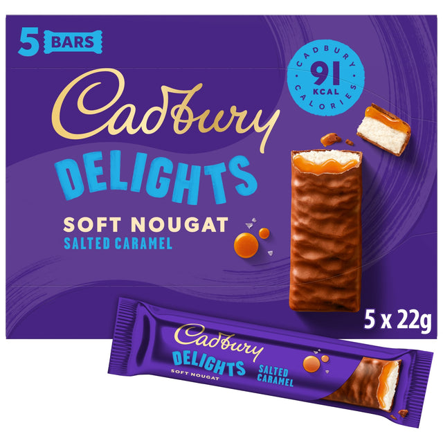 Cadbury Delights Salted Caramel Chocolate Nougat Bar 5 Pack 110 g