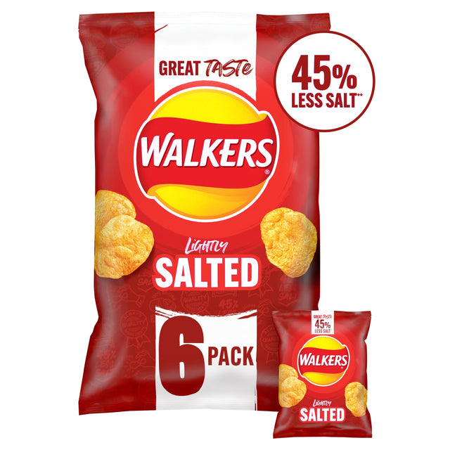 Walkers Lightly Salted Less Salt Multi-Pack Crisps 6 x 25 g