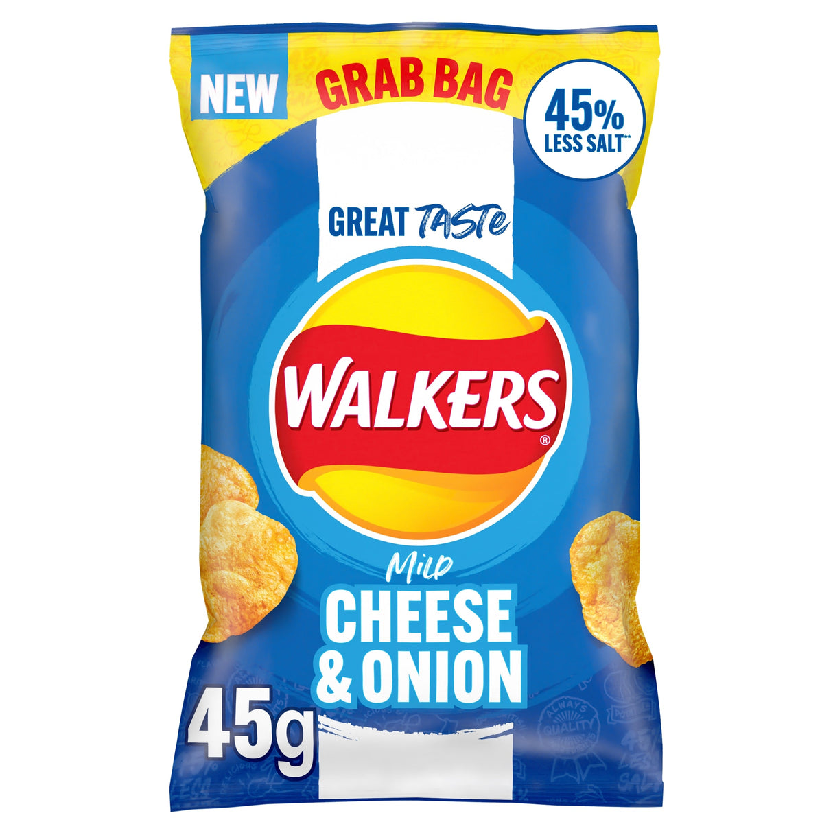 Walkers Mild Cheese & Onion Less Salt Grab Bag Crisps 45 g