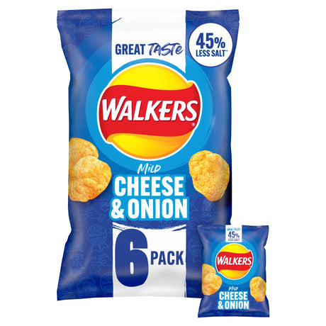 Walkers Mild Cheese & Onion Less Salt Multi-Pack Crisps 6 x 25 g