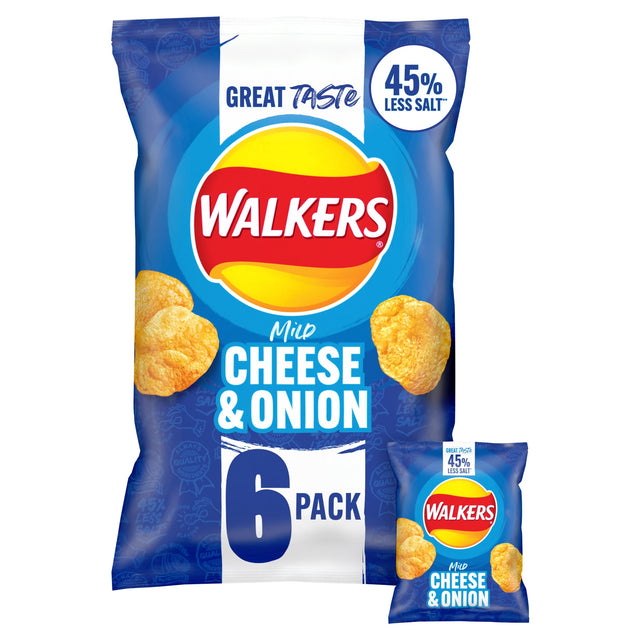 Walkers Mild Cheese & Onion Less Salt Multi-Pack Crisps 6 x 25 g
