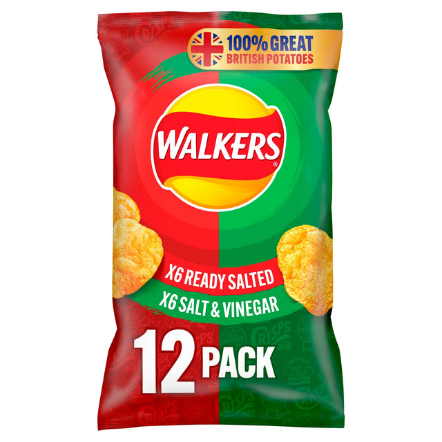 Walkers Ready Salted & Salt & Vinegar Crisps Multi-Pack 12 x 25 g