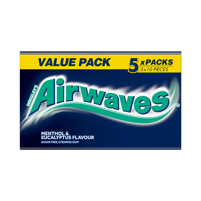 Wrigley's Airwaves Menthol & Eucalyptus Flavour Sugar-Free Chewing Gum 5 x 10 Pieces 70 g