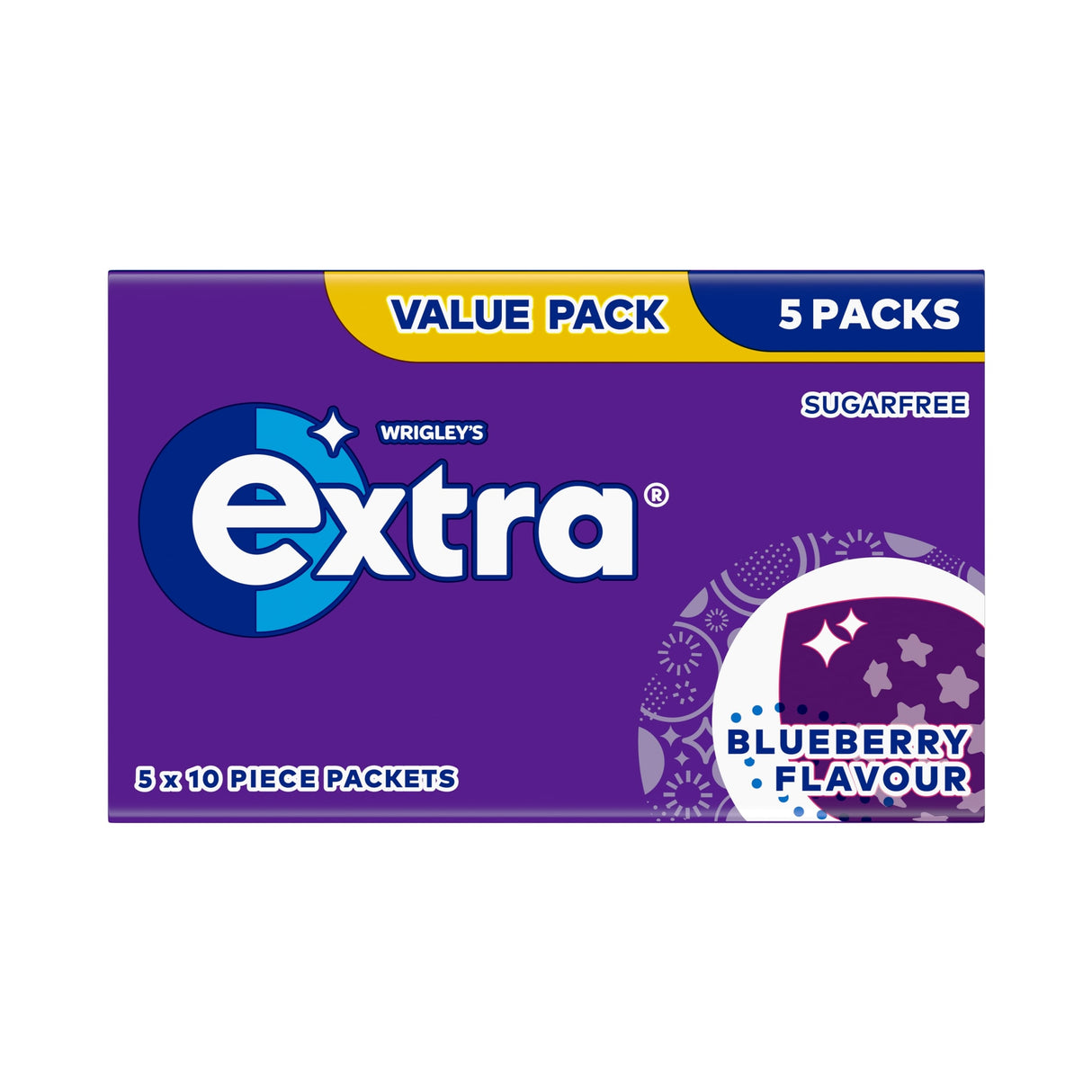 Wrigley's Extra Blueberry Flavour Sugar-Free Chewing Gum 5 x 10 Pieces 70 g