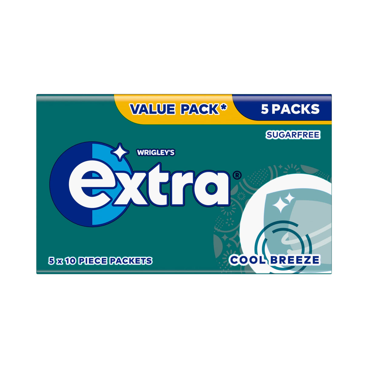 Wrigley's Extra Cool Breeze Sugar-Free Chewing Gum 5 x 10 Pieces 70 g