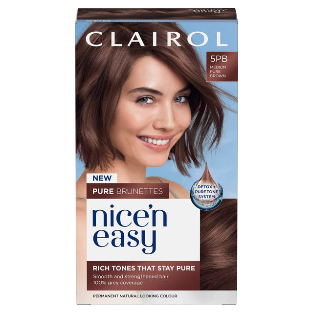 Clairol Nice'N Easy Creme Pure Brunettes Permanent Hair Dye Kit 5PB Medium Pure Brown