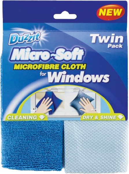 Duzzit Micro-Soft Microfibre Cloths For Windows Twin Pack