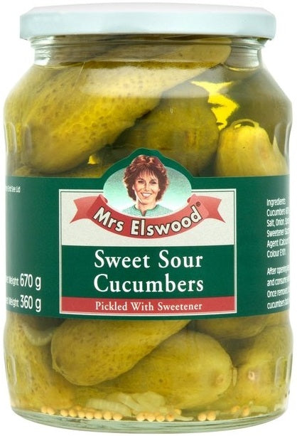 Mrs Elswood Sweet Sour Cucumbers Pickled With Sweetener 670 g