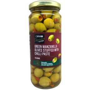 Spar Olives Natural Green Manzanilla Olives Pitted & Stuffed With Hot Chilli Paste 340 g